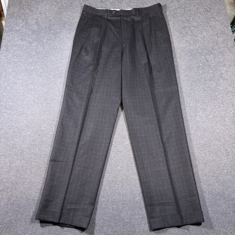 Lauren Ralph Lauren Dress Pants Mens 34x32 Grey Check Pleated Wool Trousers